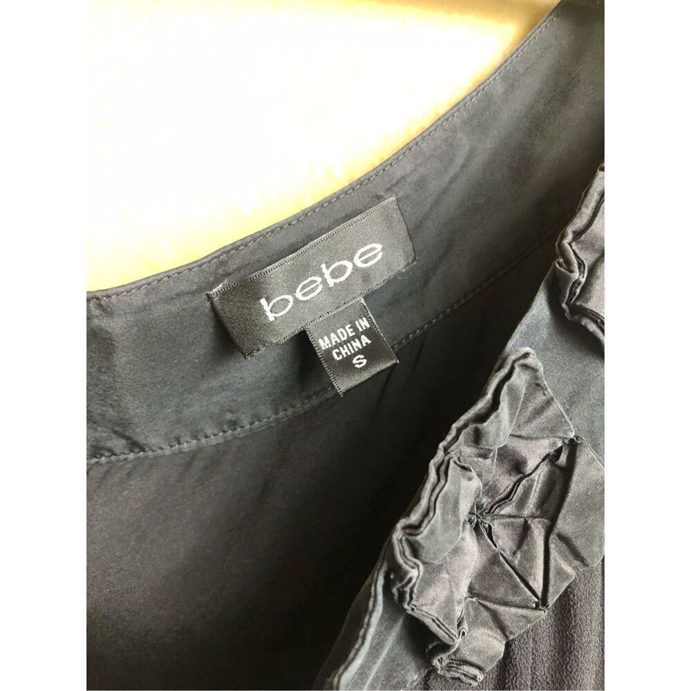Bebe Black Silk One Shoulder Dress Embellished Neck Size S - Picture 7 of 11